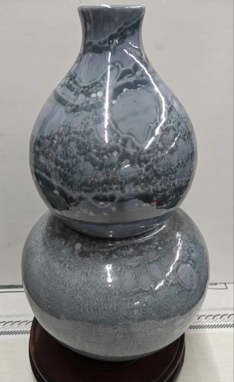 古玩陶瓷精美仿石紋釉大葫蘆瓶拍賣,當前價格388元