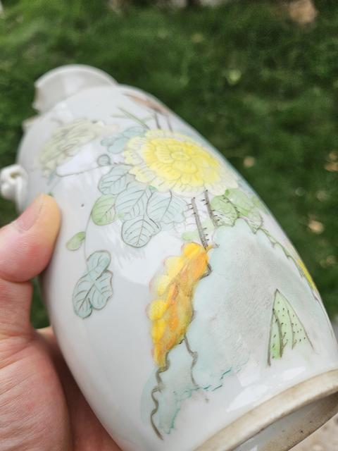 中国　粉彩花鳥文　双耳瓶　高さ約41cm　V　R7643F 域鉴古玩】粉彩花鸟纹双耳瓶鉴定结果_粉彩花鸟纹双耳瓶真假鉴别