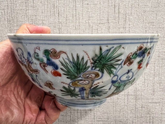 古玩陶瓷明代晚期萬歷-天啟青花五彩童子嬰戲紋碗拍賣，當(dāng)前價格49800元