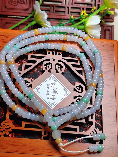 古玩玉器天然翡翠珠串可做項鏈或者手串(帶鑒定證書)拍賣，當前價格688元