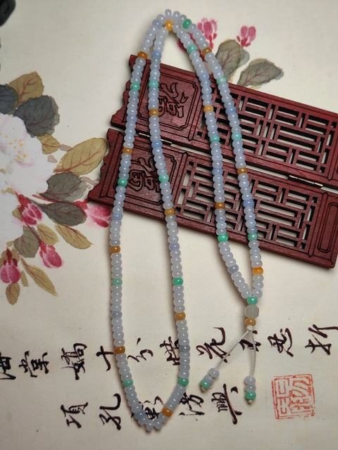 古玩玉器天然翡翠珠串可做項鏈或者手串(帶鑒定證書)拍賣，當前價格688元