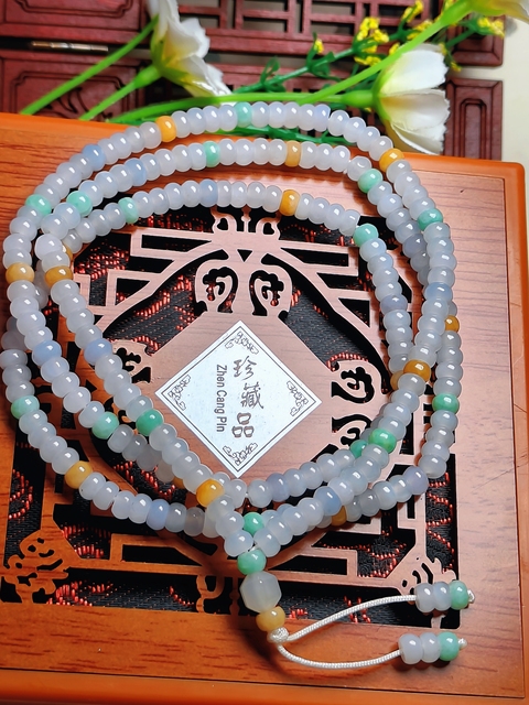 古玩玉器天然翡翠珠串可做項鏈或者手串(帶鑒定證書)拍賣，當前價格688元