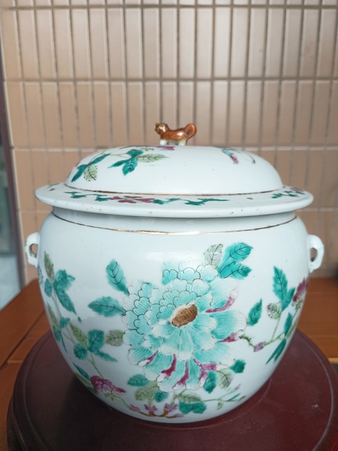 古玩陶瓷粉彩花卉紋四系粥罐拍賣，當前價格1500元