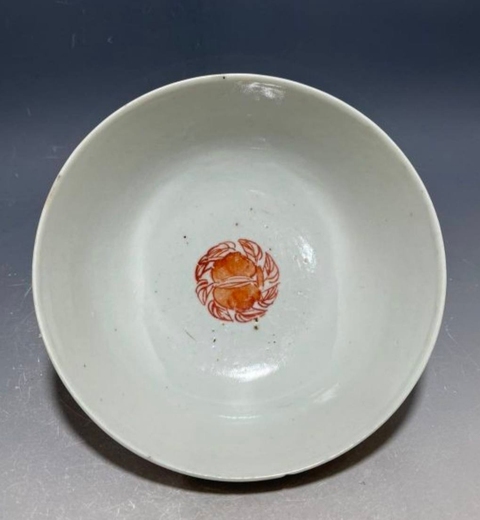 古玩陶瓷福壽紋礬紅碗真品鑒賞圖