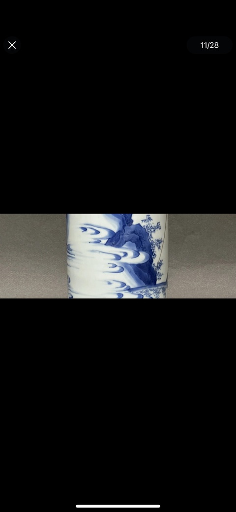 古玩陶瓷人物紋青花筆筒真品鑒賞圖