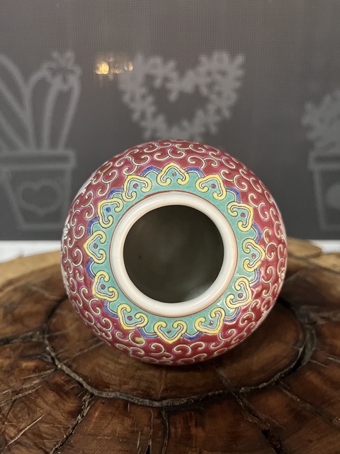 古玩陶瓷胭脂紅粉彩花卉紋罐拍賣，當前價格288元