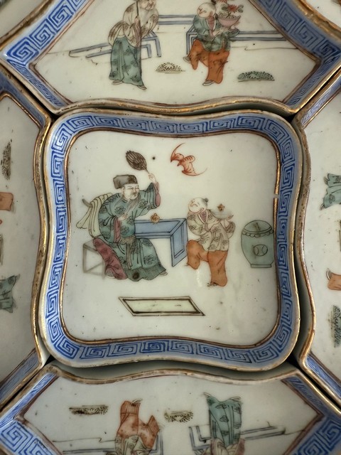古玩陶瓷人物紋粉彩九攢盤真品鑒賞圖