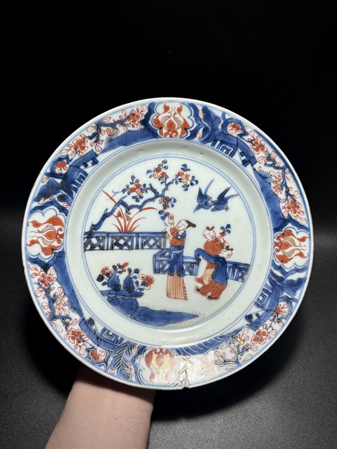 古玩陶瓷青花礬紅人物故事盤真品鑒賞圖