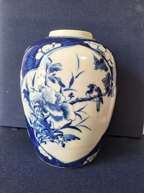古玩陶瓷青花留白梅紋開光花鳥紋罐拍賣，當(dāng)前價格2580元