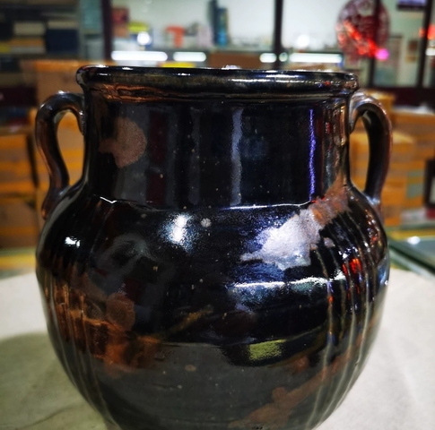 古玩陶瓷金元時期黑釉線條雙耳罐真品鑒賞圖