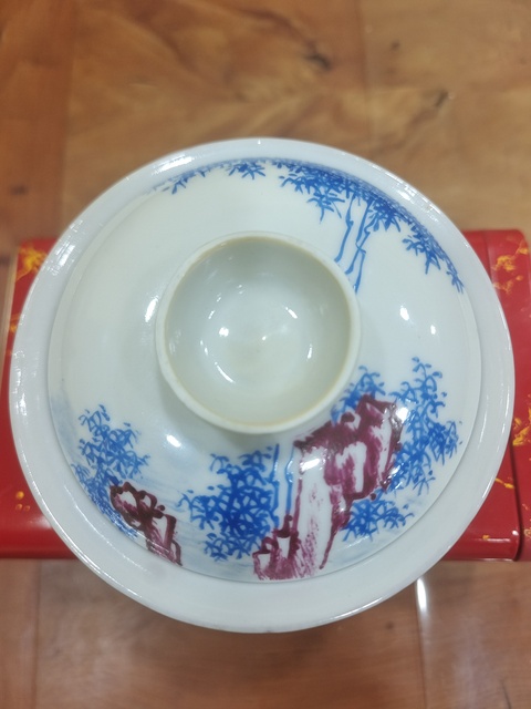 古玩陶瓷民國 藍料彩竹紋蓋碗真品鑒賞圖