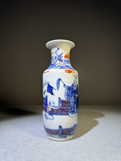 古玩陶瓷青花人物加彩筒瓶真品鑒賞圖