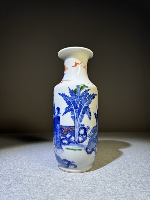 古玩陶瓷青花人物加彩筒瓶真品鑒賞圖