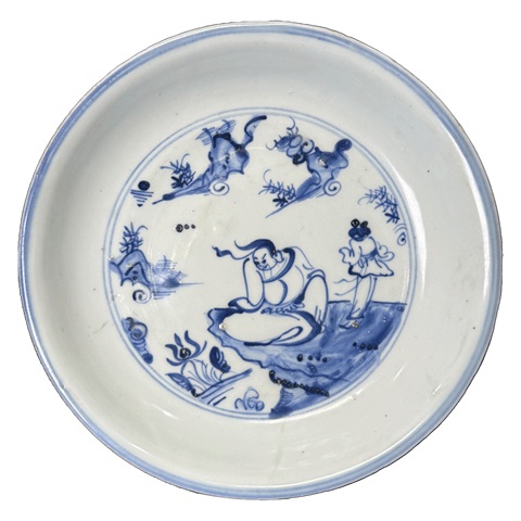 古玩陶瓷青花人物紋盤真品鑒賞圖
