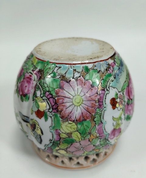 古玩陶瓷廣彩花鳥紋花囊真品鑒賞圖