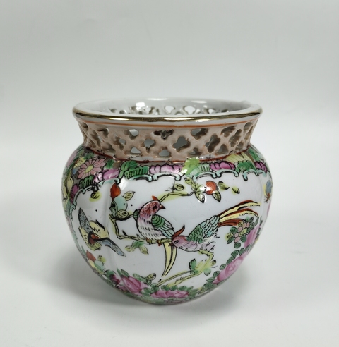 古玩陶瓷廣彩花鳥紋花囊真品鑒賞圖