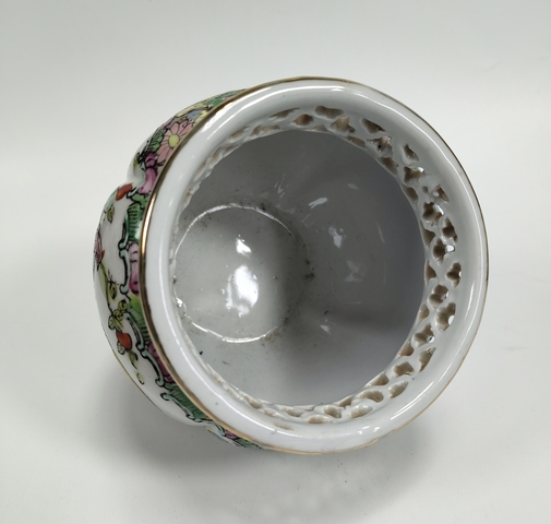古玩陶瓷廣彩花鳥紋花囊真品鑒賞圖