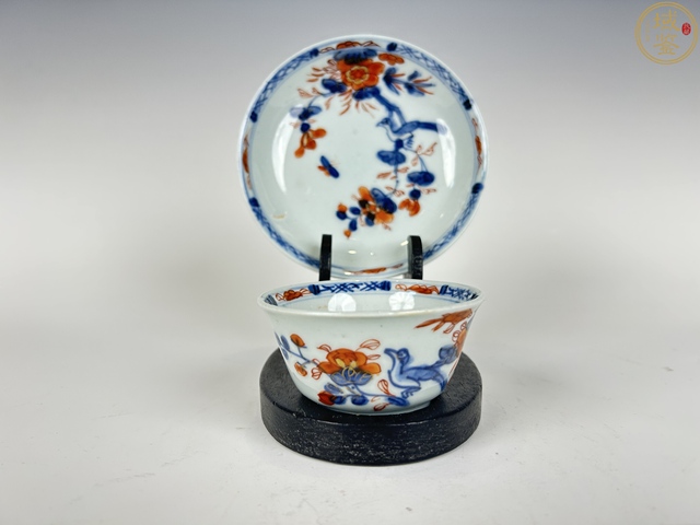 古玩陶瓷清康熙·青花礬紅描金花鳥杯碟拍賣,當前價格2000元