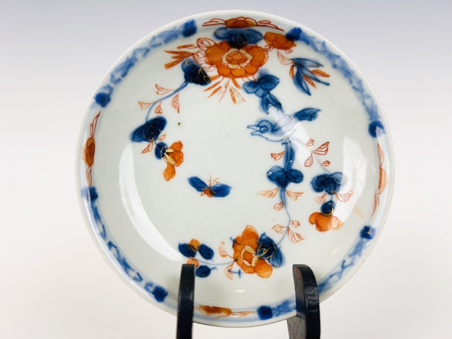 古玩陶瓷清康熙·礬紅描金青花花鳥杯碟真品鑒賞圖