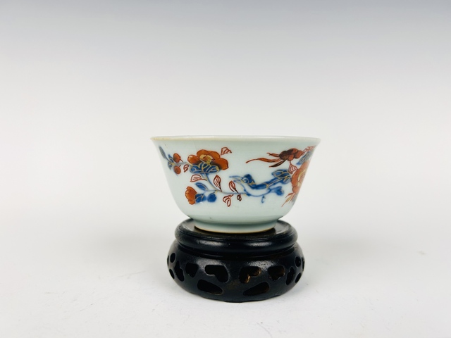 古玩陶瓷清康熙·礬紅描金青花花鳥杯碟真品鑒賞圖
