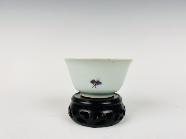 古玩陶瓷清康熙·礬紅描金青花花鳥杯碟真品鑒賞圖