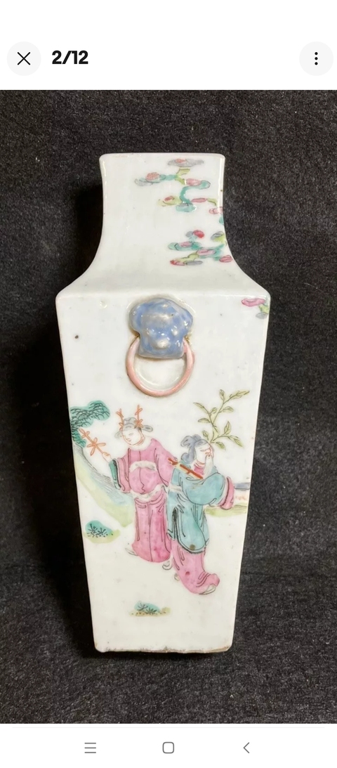 古玩陶瓷粉彩人物故事紋四方瓶真品鑒賞圖