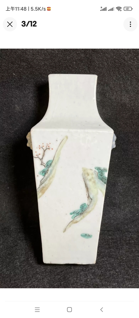 古玩陶瓷粉彩人物故事紋四方瓶真品鑒賞圖