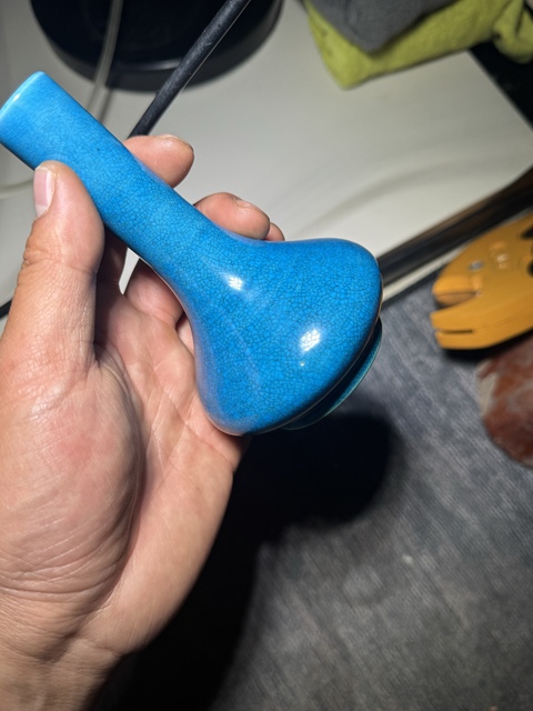 古玩陶瓷孔雀藍釉荸薺瓶真品鑒賞圖