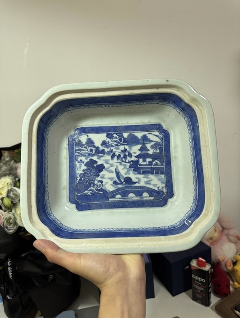 古玩陶瓷青花山水人物紋盤真品鑒賞圖