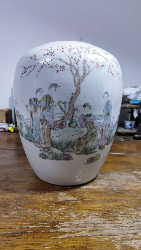 古玩陶瓷粉彩仕女人物圖冬瓜罐真品鑒賞圖