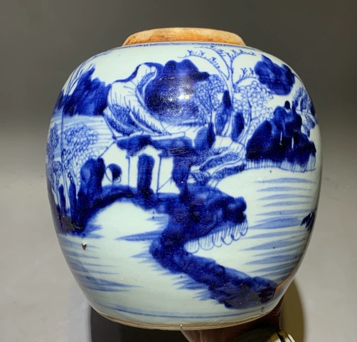 古玩陶瓷青花山水紋罐真品鑒賞圖