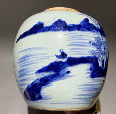 古玩陶瓷青花山水紋罐真品鑒賞圖