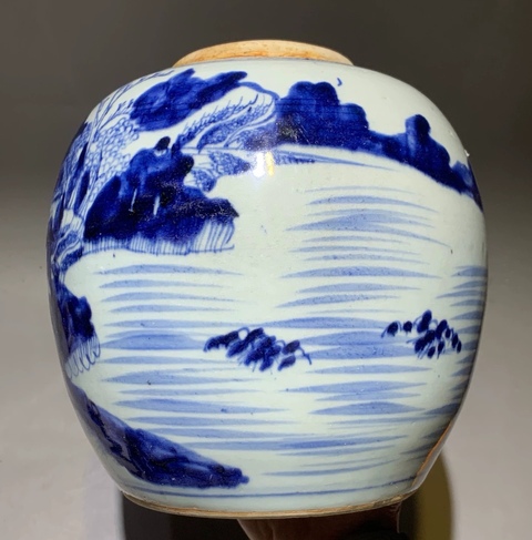 古玩陶瓷青花山水紋罐真品鑒賞圖