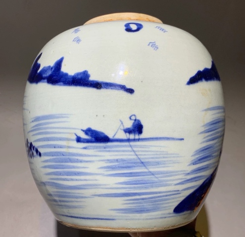 古玩陶瓷青花山水紋罐真品鑒賞圖