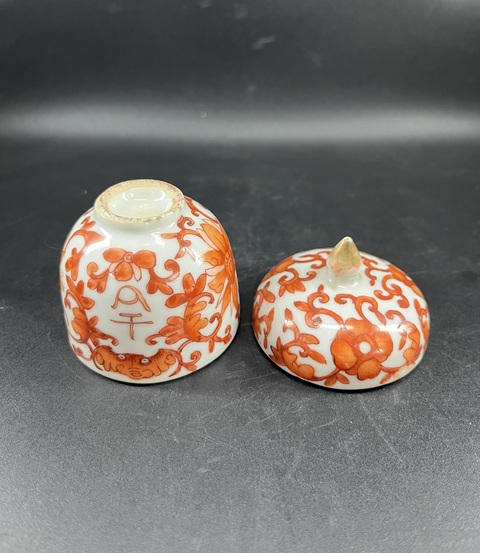 古玩陶瓷礬紅福壽紋蓋罐真品鑒賞圖