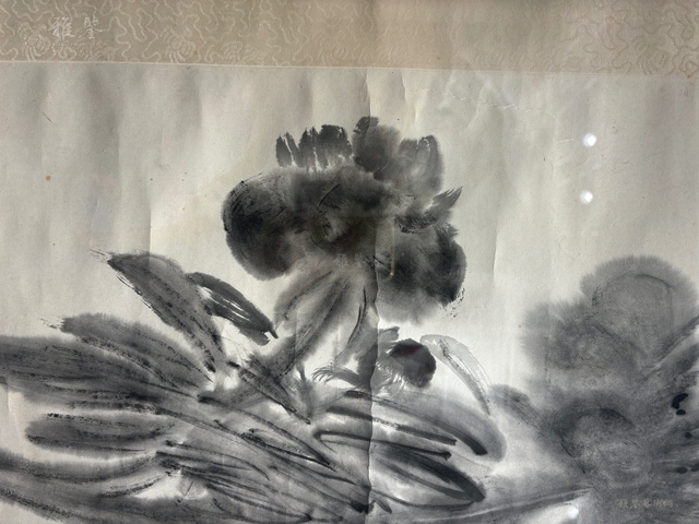 古玩字畫現代仿錢瘦鐵水墨牡丹真品鑒賞圖