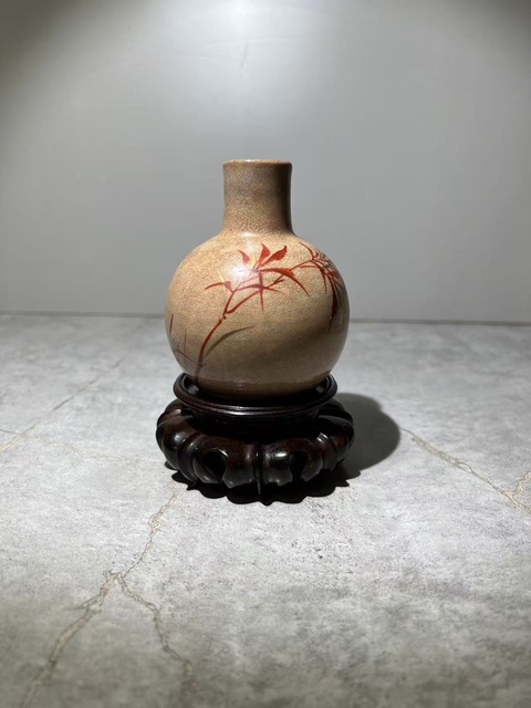古玩陶瓷日本明治京燒哥釉瓶真品鑒賞圖