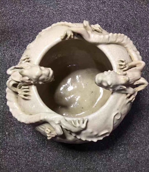 古玩陶瓷哥釉貼塑螭龍紋水洗真品鑒賞圖