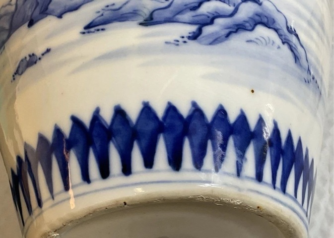 古玩陶瓷日本大正青花山水人物梅瓶真品鑒賞圖