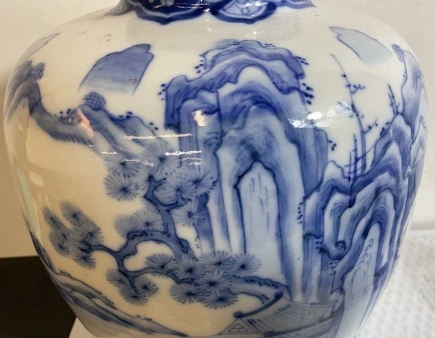 古玩陶瓷日本大正青花山水人物梅瓶真品鑒賞圖