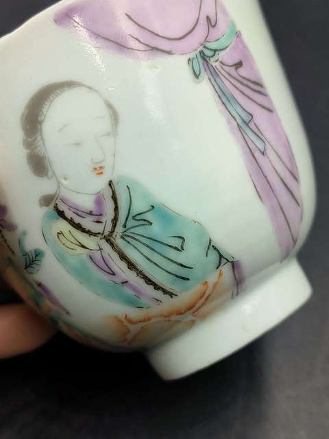 古玩陶瓷粉彩仕女人物詩文杯真品鑒賞圖