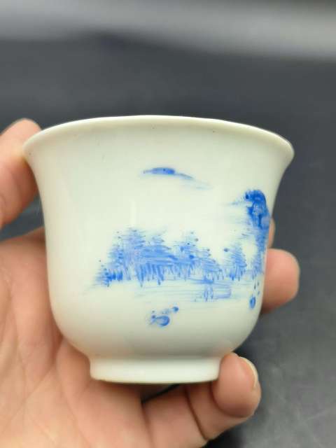 古玩陶瓷料彩山水人物杯真品鑒賞圖