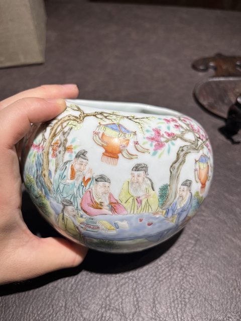 古玩陶瓷粉彩洗真品鑒賞圖
