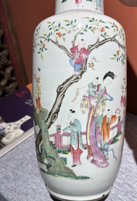 古玩陶瓷人物紋粉彩棒槌瓶真品鑒賞圖