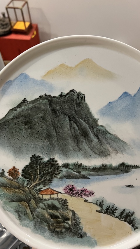 古玩陶瓷山水紋盤拍賣,當前價格199元