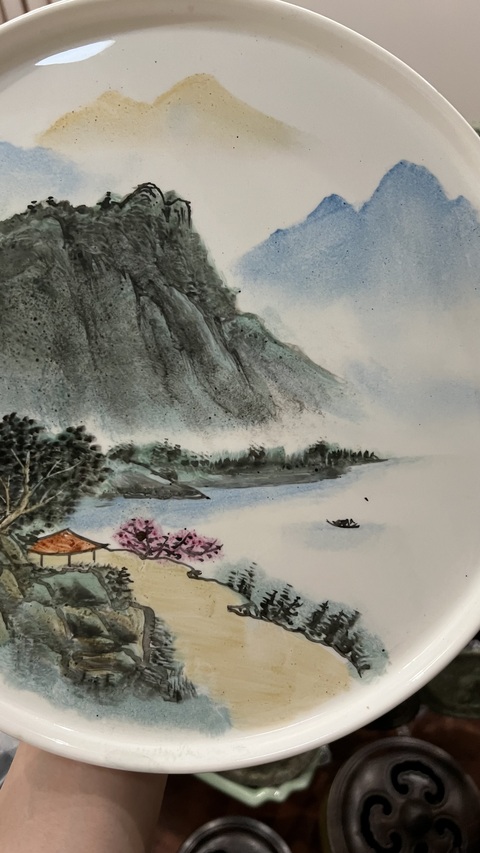 古玩陶瓷山水紋盤拍賣,當前價格199元