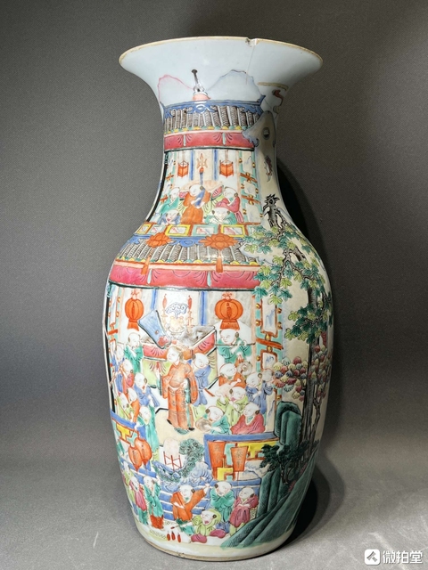 古玩陶瓷清同治 粉彩嬰戲圖觀音瓶拍賣，當前價格22880元