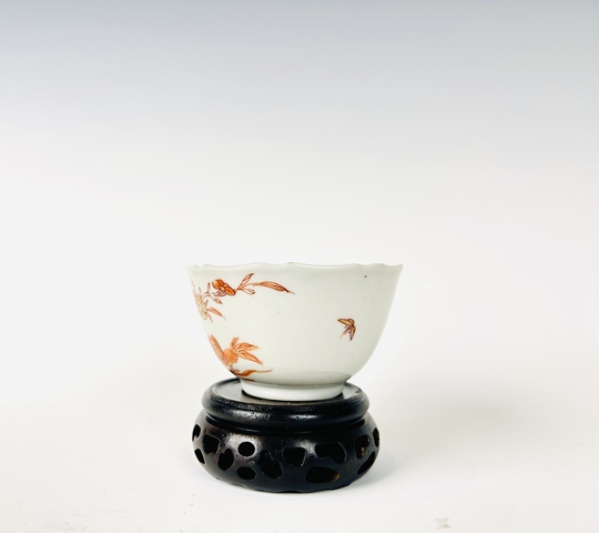 古玩陶瓷清康熙·礬紅描金花鳥杯真品鑒賞圖