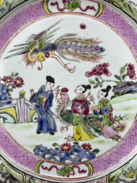 古玩陶瓷清雍正時期 吹簫引鳳故事題材粉彩折沿大盤拍賣，當前價格9777元