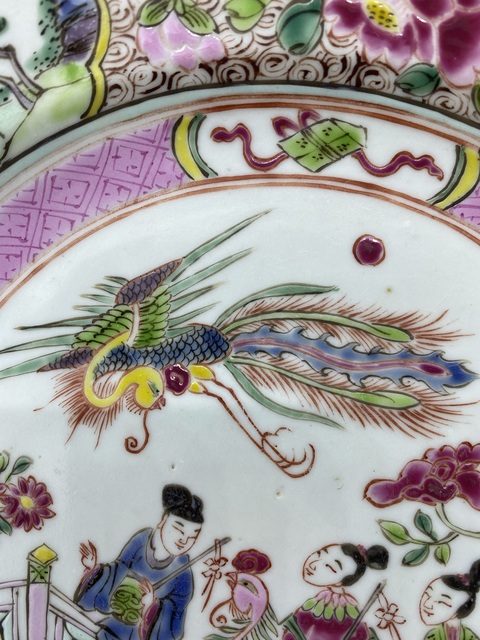 古玩陶瓷清雍正時期 吹簫引鳳故事題材粉彩折沿大盤拍賣，當前價格9777元